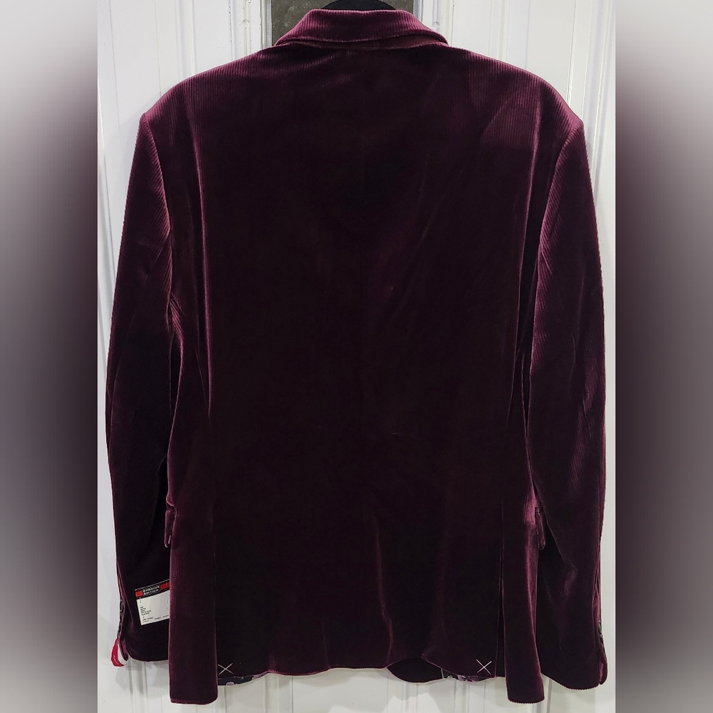 NWT JF J. Ferrar Evening Velvet Cord Slim Fit Red Wine Blazer Jacket Men's 44R - Picture 5 of 6